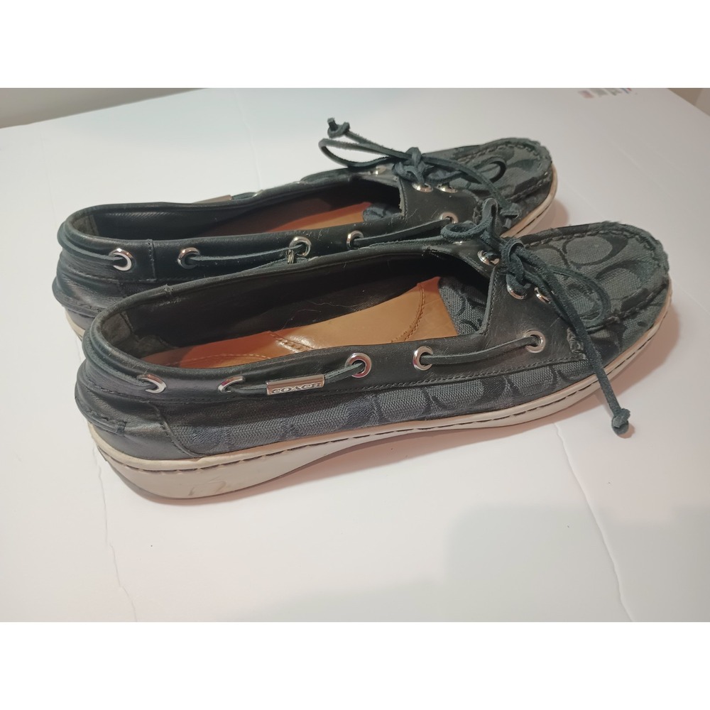 Coach Richelle Signature Monogram Boat Shoes Womens Sz 10B Black Loafers... - Picture 4 of 7
